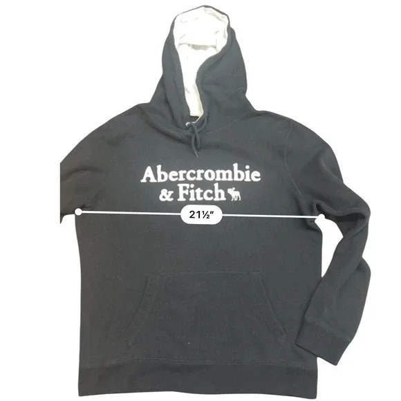 Abercrombie & Fitch Mens Soft Fleece Hoodie Black Logo Pullover Sweatshirt L - Picture 6 of 7